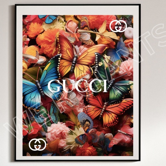 Gucci Butterfly Floral Art Print, 11x17 Gucci ar Wall Decor Trendy Art - Picture 1 of 1